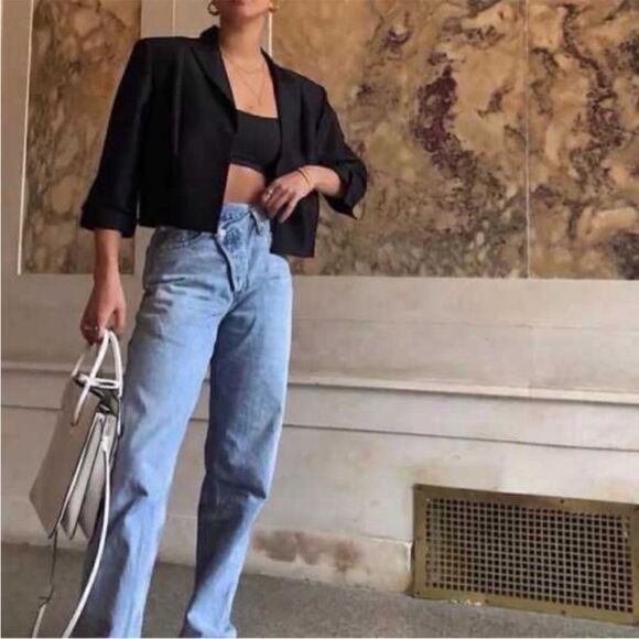 Agolde Criss Cross Upsized Blue Jeans High Waist Straight Leg Size 23 - Picture 8 of 12